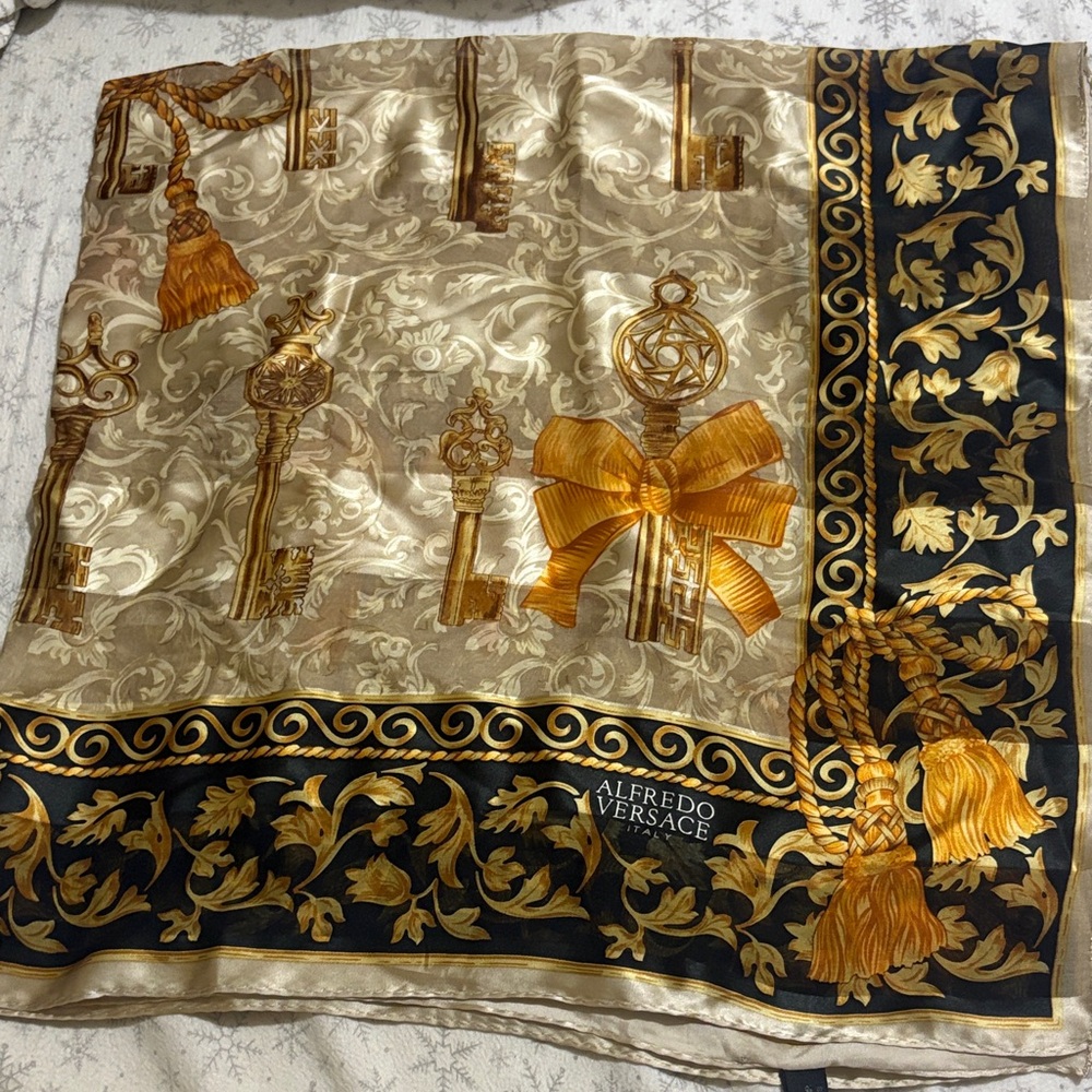 Versace Silk Scarf with Gold and Black Motif